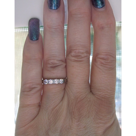 STAINLESS STEEL 4 Stone Cubic Zirconia Band Ring - Picture 2 of 12